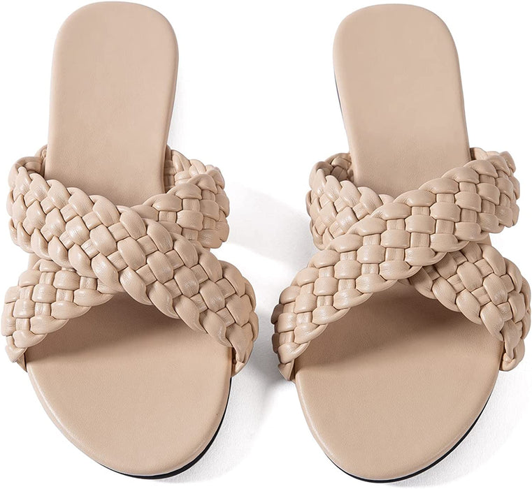 New Women Flat Sandals Braided Leather Crossover Sandals