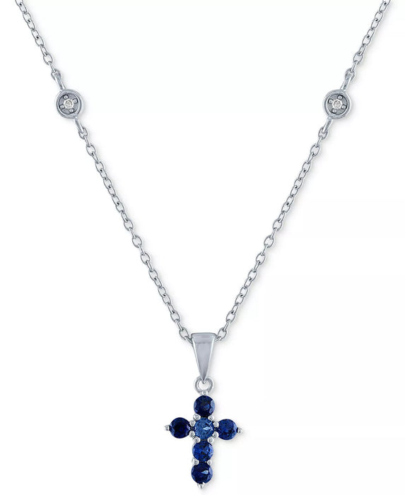 Lab-Created Sapphire & Diamond Cross Pendant Necklace