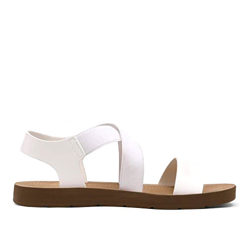 New DREAM PAIRS Women's White Elastic Summer Sandals Elena-2