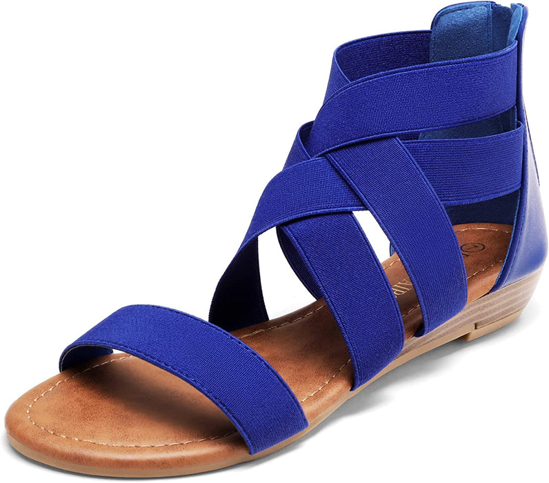 New DREAM PAIRS Women's Elastic Ankle Strap Low Wedges Sandals