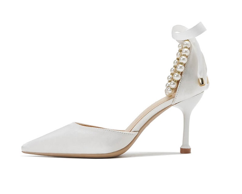 New Fashion Women's Pearl & Bow White Wedding Shoes