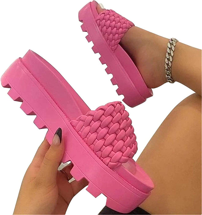 New Women's Hot Pink Woven Platform Sandals