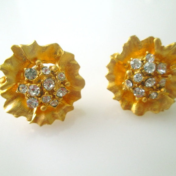 New Rucinni Swarovski Crystal Gold Flower Earrings