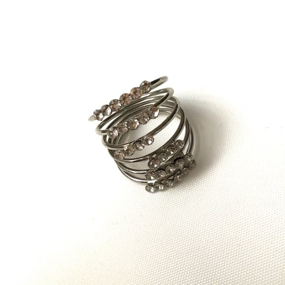 New Women's Silver with Crystals Layered Ring