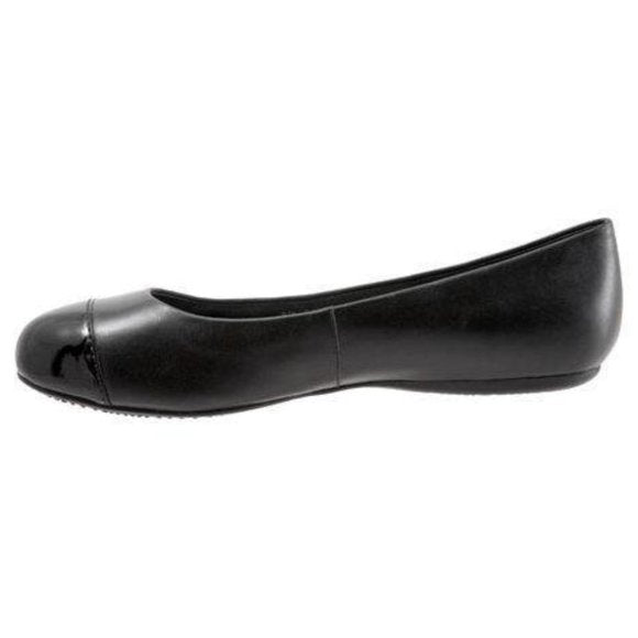 New Wide Black Dull Leather & Patent Flat Shoe