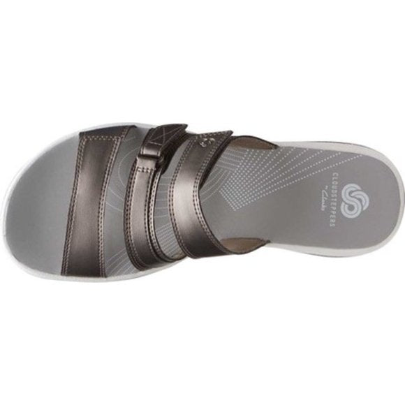 New Clarks Women's Pewter Slide Sandals